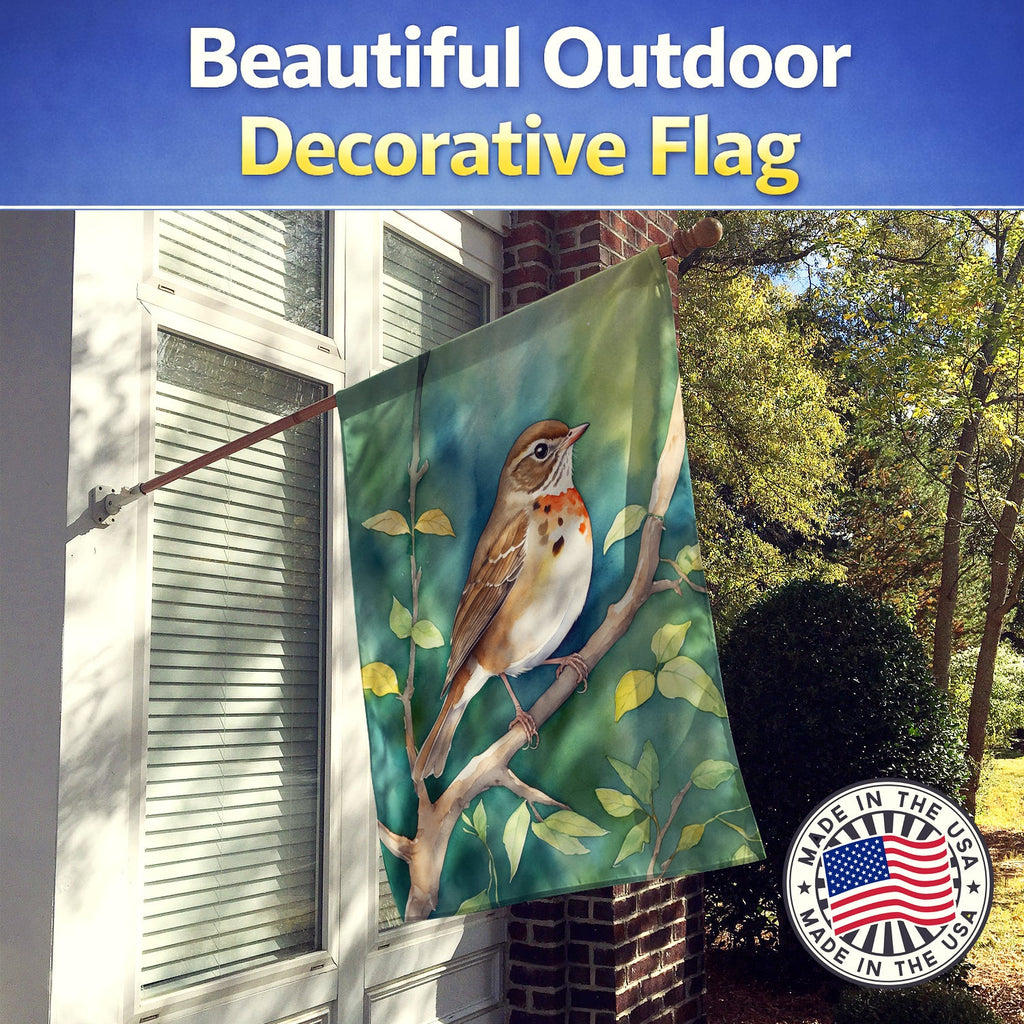 Vermont Hermit Thrush House Flag 28x40 Porch Sleeve Pole Decorative Outside Yard Banner Artwork Wall Hanging, Polyester
