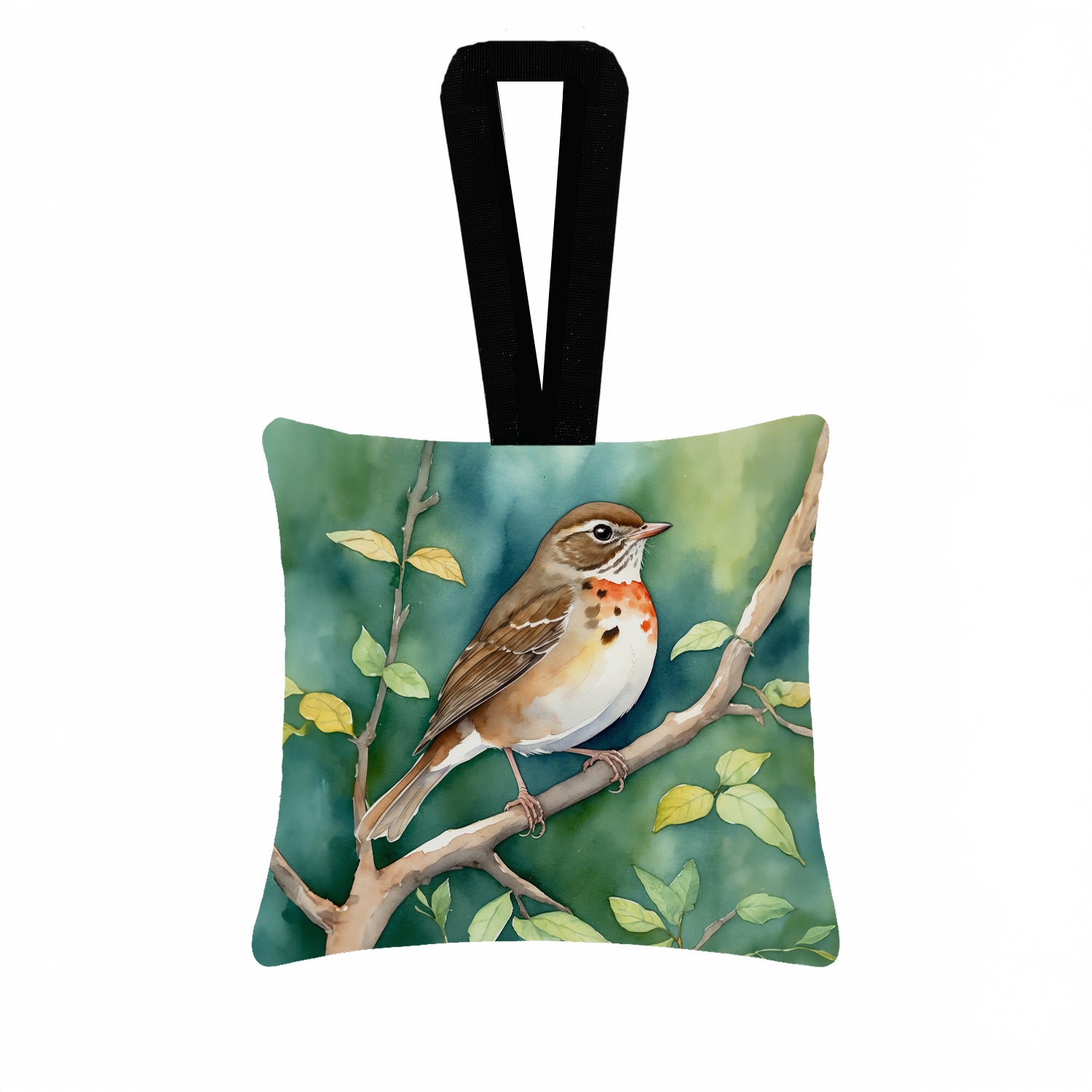 Vermont Hermit Thrush Hanging Square Fabric Ornament 3.5 × 3.5 Decorative Door-Knob & Tree Hanger, Soft Fabric