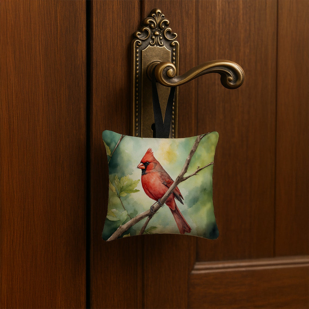 West Virginia Northern CardInal Hanging Square Fabric Ornament 3.5 × 3.5 Decorative Door-Knob & Tree Hanger, Soft Fabric