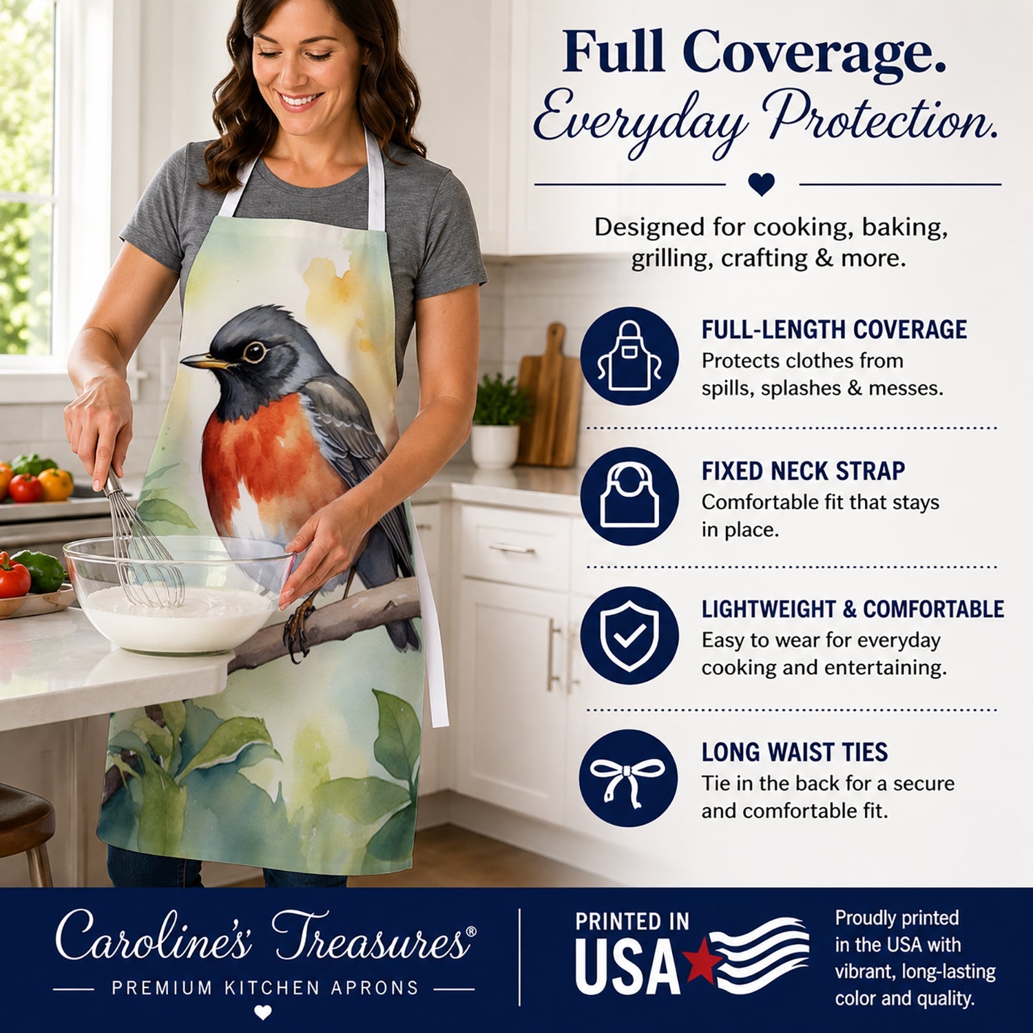 Wisconsin American Robin Apron Cooking Kitchen Server Baking Crafts Gardening for Adult Women Men, Unisex, Large, Multicolor