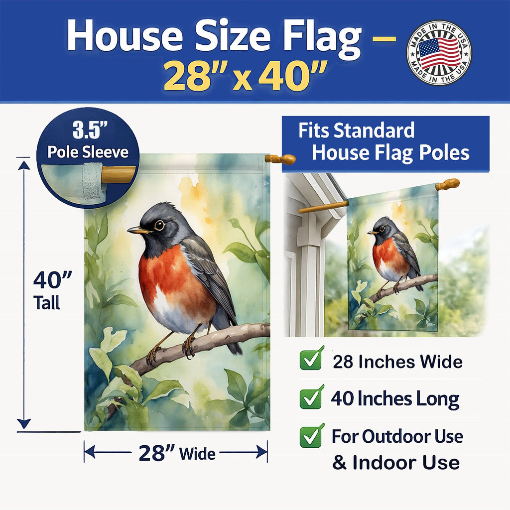 Wisconsin American Robin House Flag 28x40 Porch Sleeve Pole Decorative Outside Yard Banner Artwork Wall Hanging, Polyester