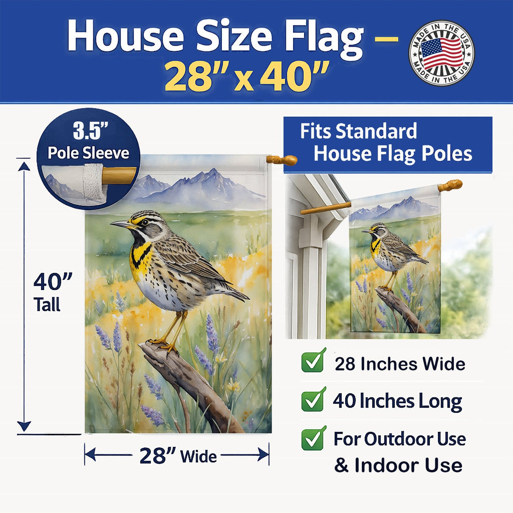 Wyoming Western Meadowlark House Flag 28x40 Porch Sleeve Pole Decorative Outside Yard Banner Artwork Wall Hanging, Polyester