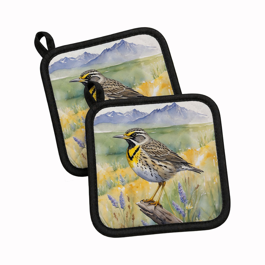 Wyoming Western Meadowlark Pot Holder Set of 2 Heat Resistant Quilted Hot Pads 7.5 x 7.5 Inch, Insulated Kitchen Trivets for Cooking & Baking