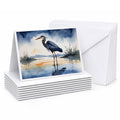 Great Blue Heron Shoreline Watercolor Greeting Cards Pack of 8 Blank Cards with Envelopes Whimsical A7 Size 5x7