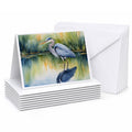 Great Blue Heron Green Marsh Watercolor Greeting Cards Pack of 8 Blank Cards with Envelopes Whimsical A7 Size 5x7