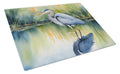 Great Blue Heron Green Marsh Watercolor Cutting Board Tempered Glass Kitchen Cutting Surface, Heat Resistant Chopping, Non-Slip Feet, Food Prep & Serving