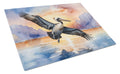 Pelican Flying Over Ocean Sunset Watercolor Cutting Board Tempered Glass Kitchen Cutting Surface, Heat Resistant Chopping, Non-Slip Feet, Food Prep & Serving