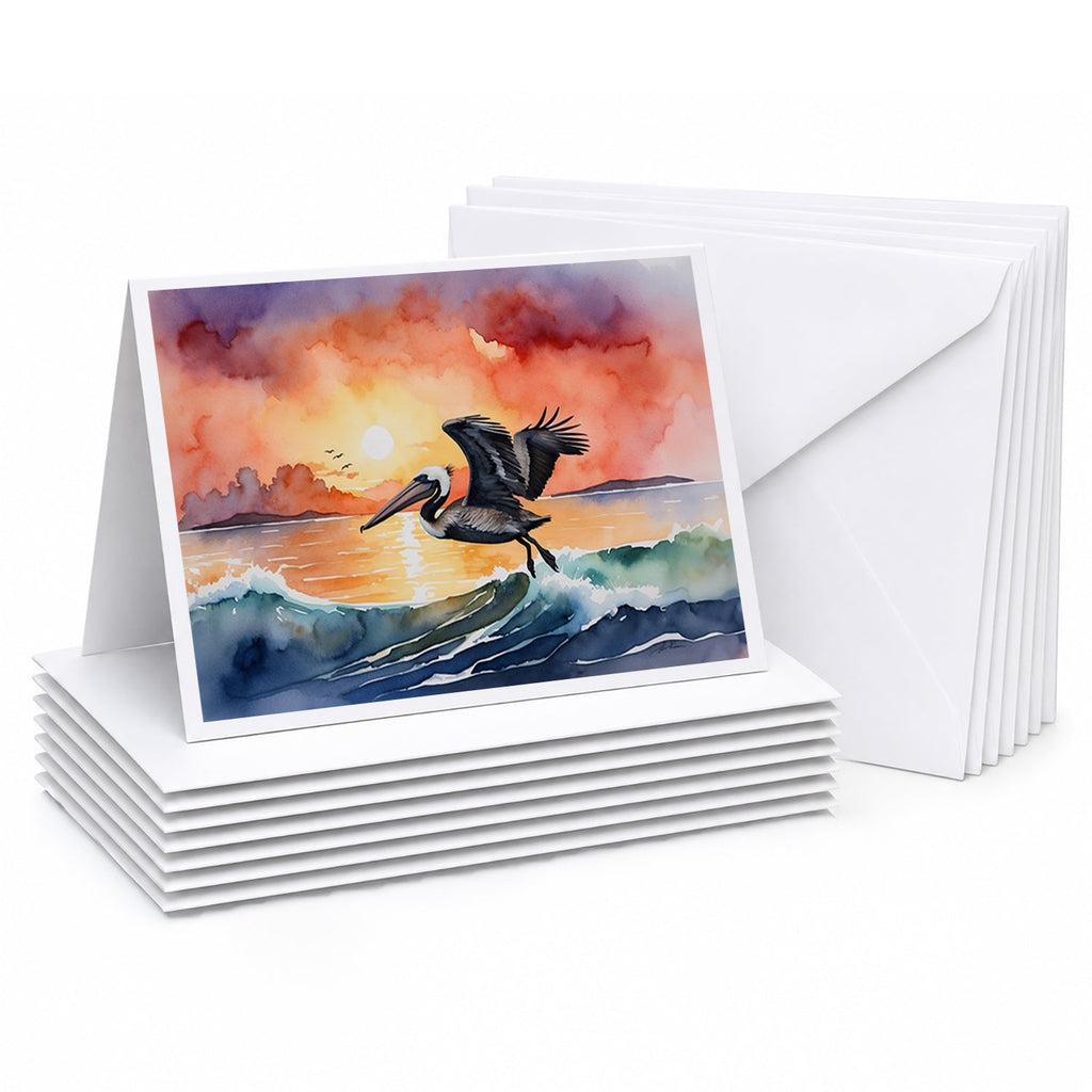 Pelican Ocean Waves Sunset Watercolor Greeting Cards Pack of 8 Blank Cards with Envelopes Whimsical A7 Size 5x7