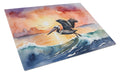 Pelican Ocean Waves Sunset Watercolor Cutting Board Tempered Glass Kitchen Cutting Surface, Heat Resistant Chopping, Non-Slip Feet, Food Prep & Serving