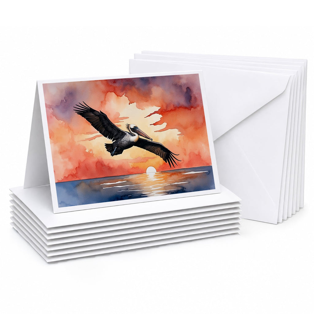 Pelican Sunset Sky Flight Watercolor Greeting Cards Pack of 8 Blank Cards with Envelopes Whimsical A7 Size 5x7