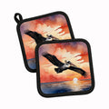 Pelican Sunset Sky Flight Watercolor Pot Holder Set of 2 Heat Resistant Quilted Hot Pads 7.5 x 7.5 Inch, Insulated Kitchen Trivets for Cooking & Baking