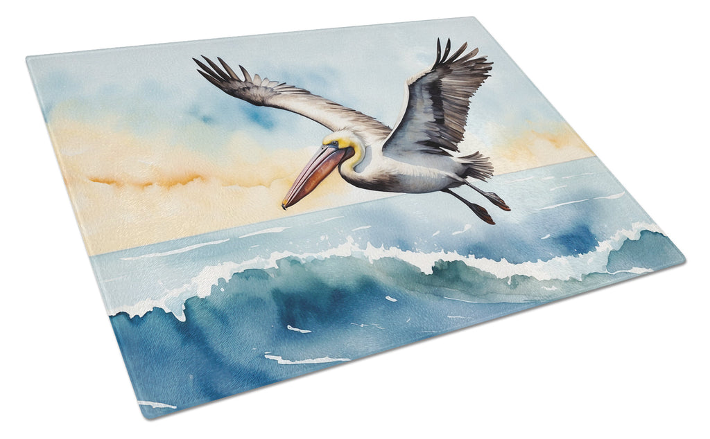 Pelican Coastal Flight Watercolor Cutting Board Tempered Glass Kitchen Cutting Surface, Heat Resistant Chopping, Non-Slip Feet, Food Prep & Serving