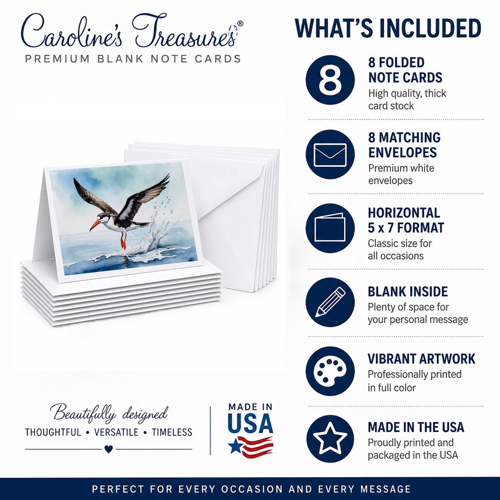 Black Skimmer Greeting Cards Pack of 8 Blank Cards with Envelopes Whimsical A7 Size 5x7