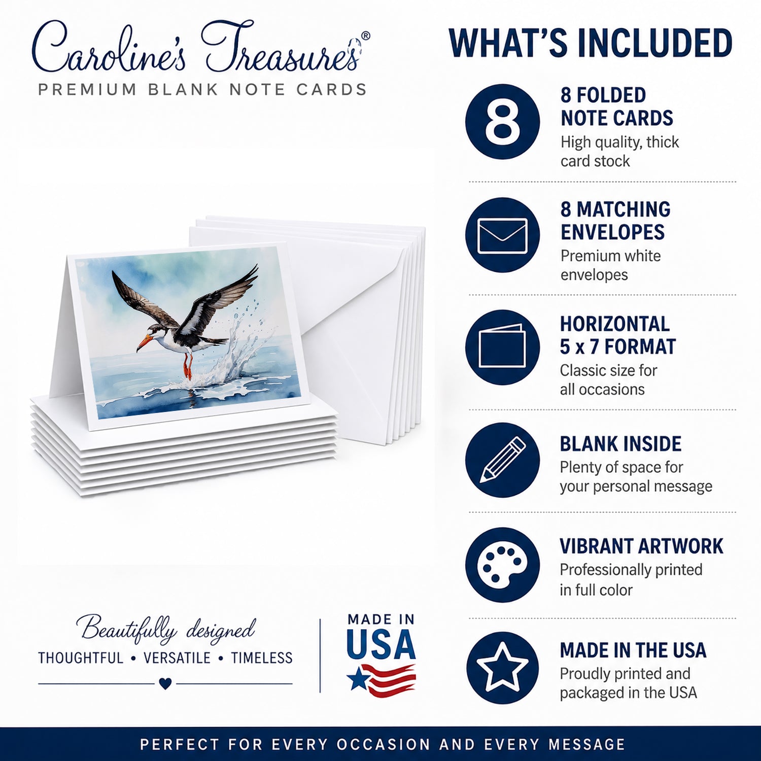 Black Skimmer Greeting Cards Pack of 8 Blank Cards with Envelopes Whimsical A7 Size 5x7