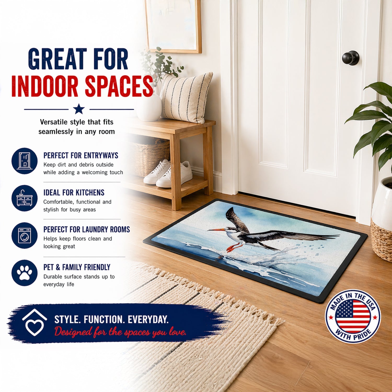 Black Skimmer Doormat Indoor Outdoor 18H X 27W Front Door Mat Rugs for Entryway, Non Slip Washable