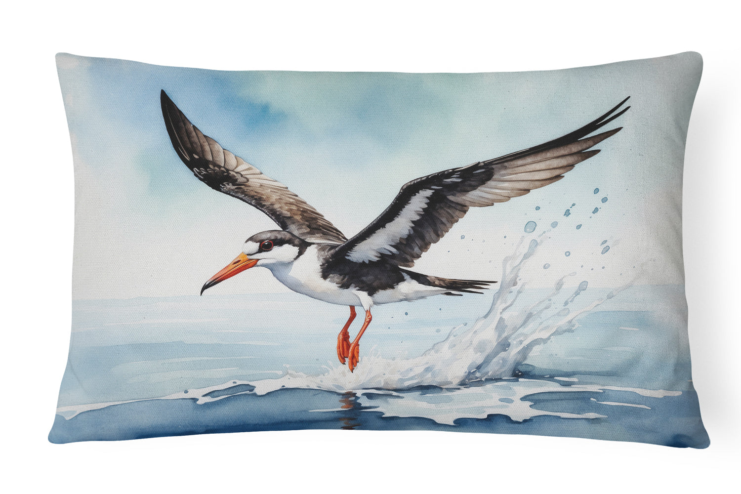 Black Skimmer Decorative Throw Pillow 12x16 Indoor Outdoor Accent Cushion, Fabric Cover with Insert for Sofa, Bed, Porch & Living Room