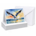 Seagull Flying Toward Viewer Sunset Watercolor Greeting Cards Pack of 8 Blank Cards with Envelopes Whimsical A7 Size 5x7