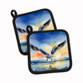 Seagull Flying Toward Viewer Sunset Watercolor Pot Holder Set of 2 Heat Resistant Quilted Hot Pads 7.5 x 7.5 Inch, Insulated Kitchen Trivets for Cooking & Baking