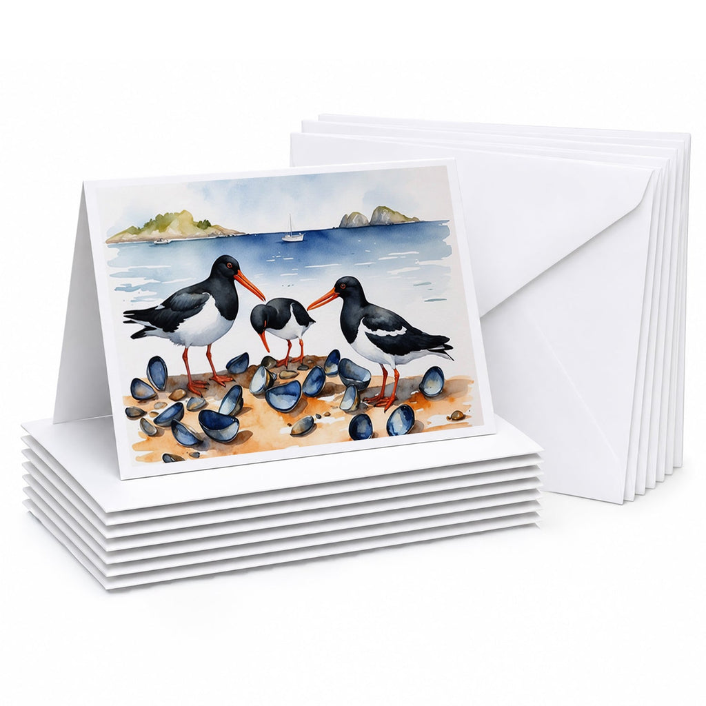 Oystercatchers on Beach Coastal Watercolor Greeting Cards Pack of 8 Blank Cards with Envelopes Whimsical A7 Size 5x7