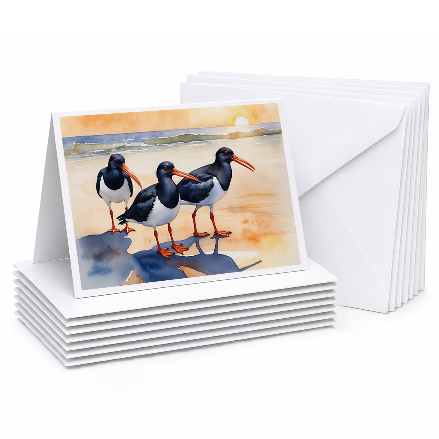 Oystercatchers Coastal Shoreline Watercolor Greeting Cards Pack of 8 Blank Cards with Envelopes Whimsical A7 Size 5x7