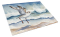 Sanderling Running Through Ocean Waves Watercolor Cutting Board Tempered Glass Kitchen Cutting Surface, Heat Resistant Chopping, Non-Slip Feet, Food Prep & Serving