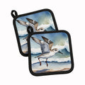 Sanderling Running Through Ocean Waves Watercolor Pot Holder Set of 2 Heat Resistant Quilted Hot Pads 7.5 x 7.5 Inch, Insulated Kitchen Trivets for Cooking & Baking