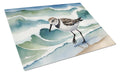 Sandpiper Walking Along Ocean Waves Watercolor Cutting Board Tempered Glass Kitchen Cutting Surface, Heat Resistant Chopping, Non-Slip Feet, Food Prep & Serving