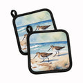 Sandpipers on Beach Shoreline Watercolor Pot Holder Set of 2 Heat Resistant Quilted Hot Pads 7.5 x 7.5 Inch, Insulated Kitchen Trivets for Cooking & Baking