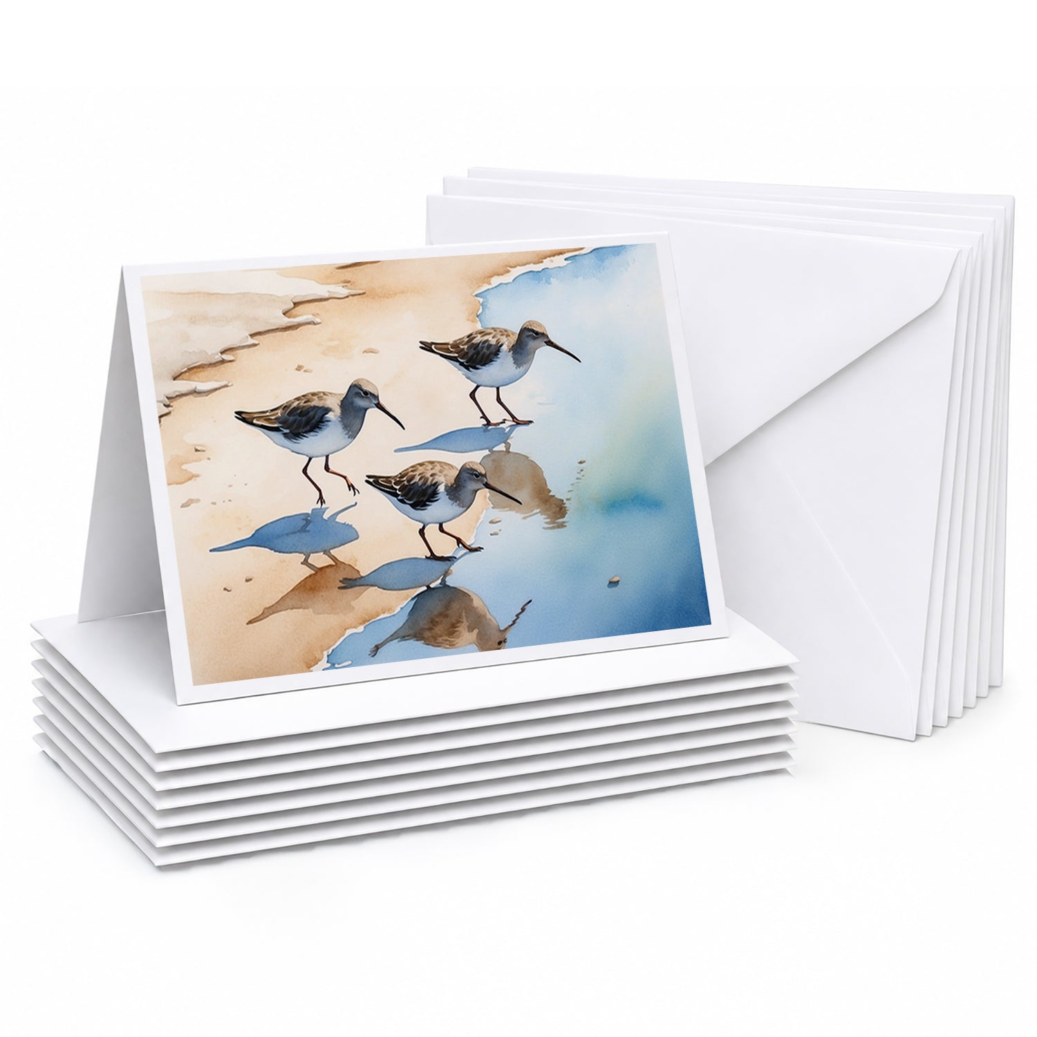 Sandpipers Running Along Shore Watercolor Greeting Cards Pack of 8 Blank Cards with Envelopes Whimsical A7 Size 5x7