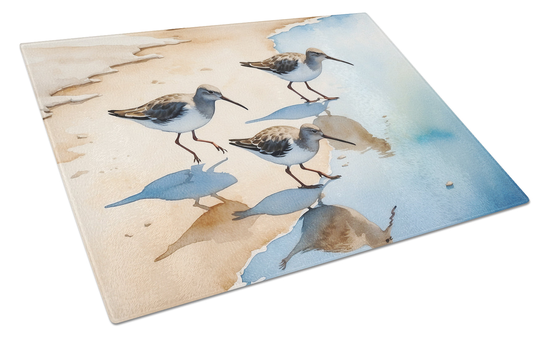 Sandpipers Running Along Shore Watercolor Cutting Board Tempered Glass Kitchen Cutting Surface, Heat Resistant Chopping, Non-Slip Feet, Food Prep & Serving