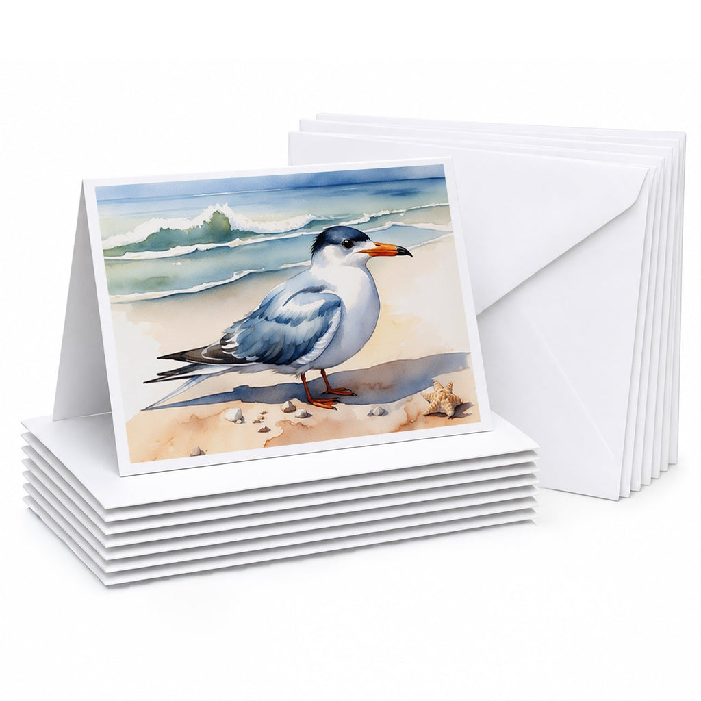Tern Resting on Beach Shore Watercolor Greeting Cards Pack of 8 Blank Cards with Envelopes Whimsical A7 Size 5x7