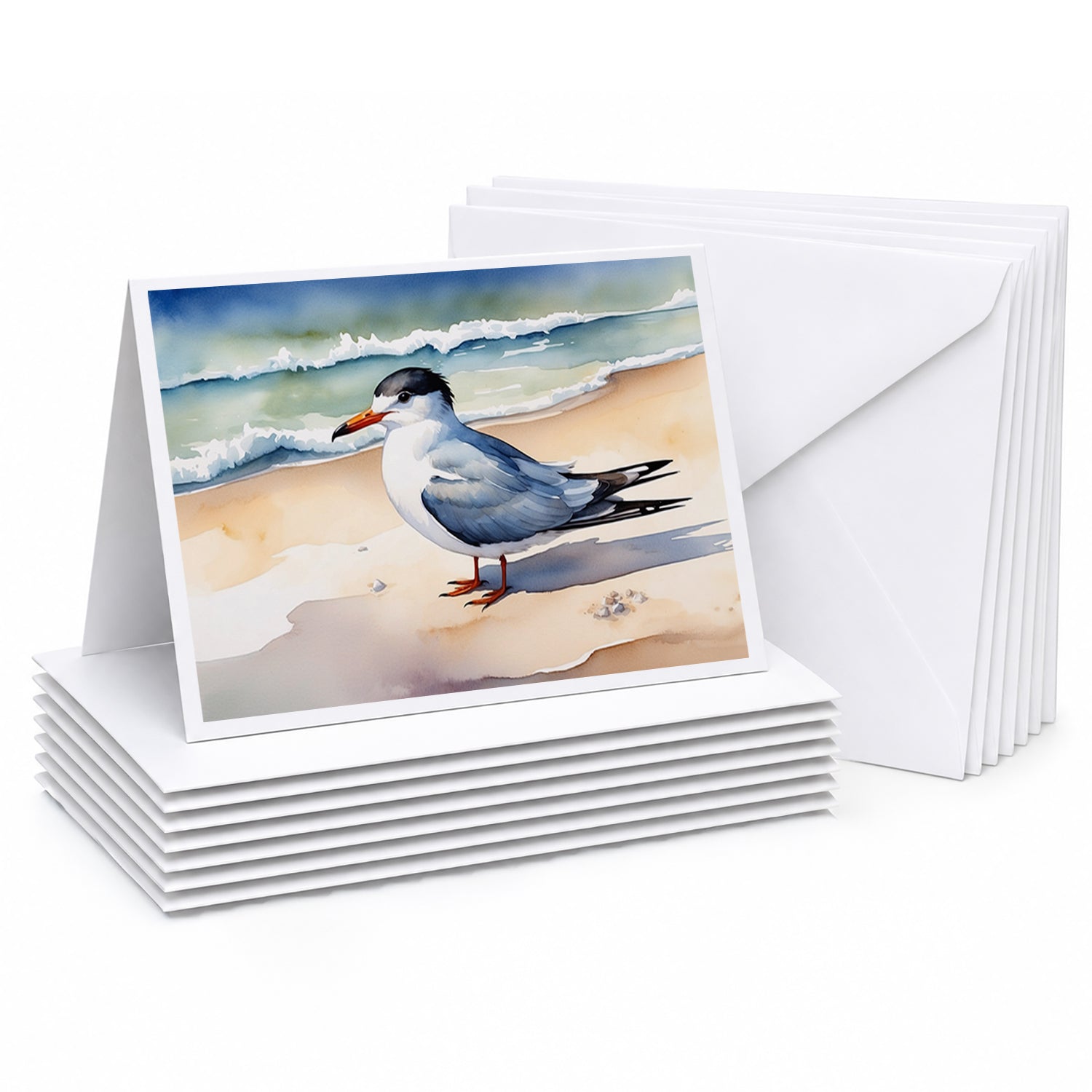 Tern Resting on Sandy Beach Watercolor Greeting Cards Pack of 8 Blank Cards with Envelopes Whimsical A7 Size 5x7