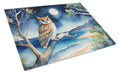 Owl by Moonlit Ocean Watercolor Cutting Board Tempered Glass Kitchen Cutting Surface, Heat Resistant Chopping, Non-Slip Feet, Food Prep & Serving
