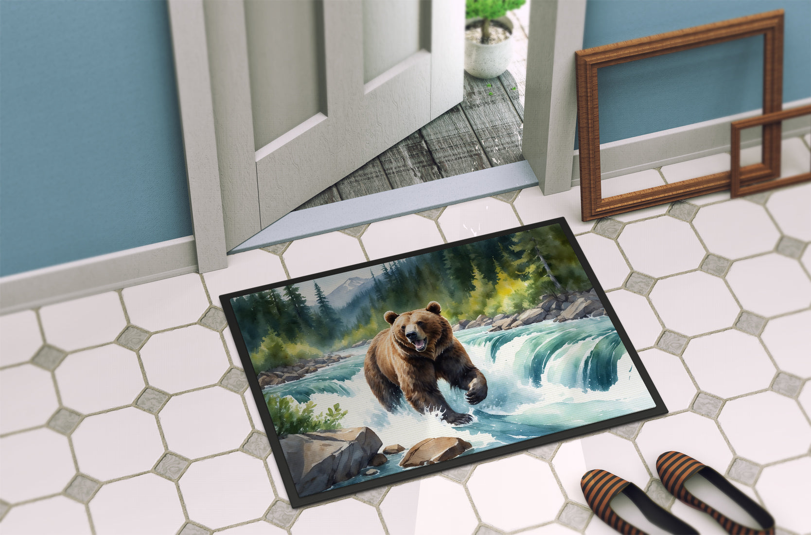 Alaskan Wilderness Grizzly Bear Doormat Indoor Outdoor 24H X 36W Front Door Mat Rugs for Entryway, Non Slip Washable Low Pile,
