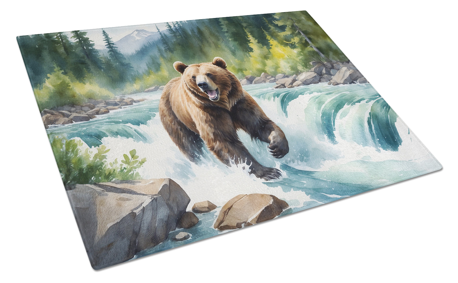 Alaskan Wilderness Grizzly Bear Cutting Board Tempered Glass Kitchen Cutting Surface, Heat Resistant Chopping, Non-Slip Feet, Food Prep & Serving