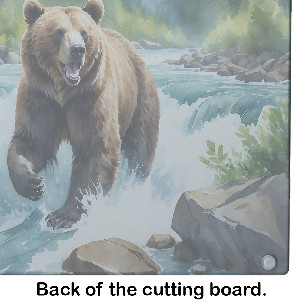 Alaskan Wilderness Grizzly Bear Cutting Board Tempered Glass Kitchen Cutting Surface, Heat Resistant Chopping, Non-Slip Feet, Food Prep & Serving