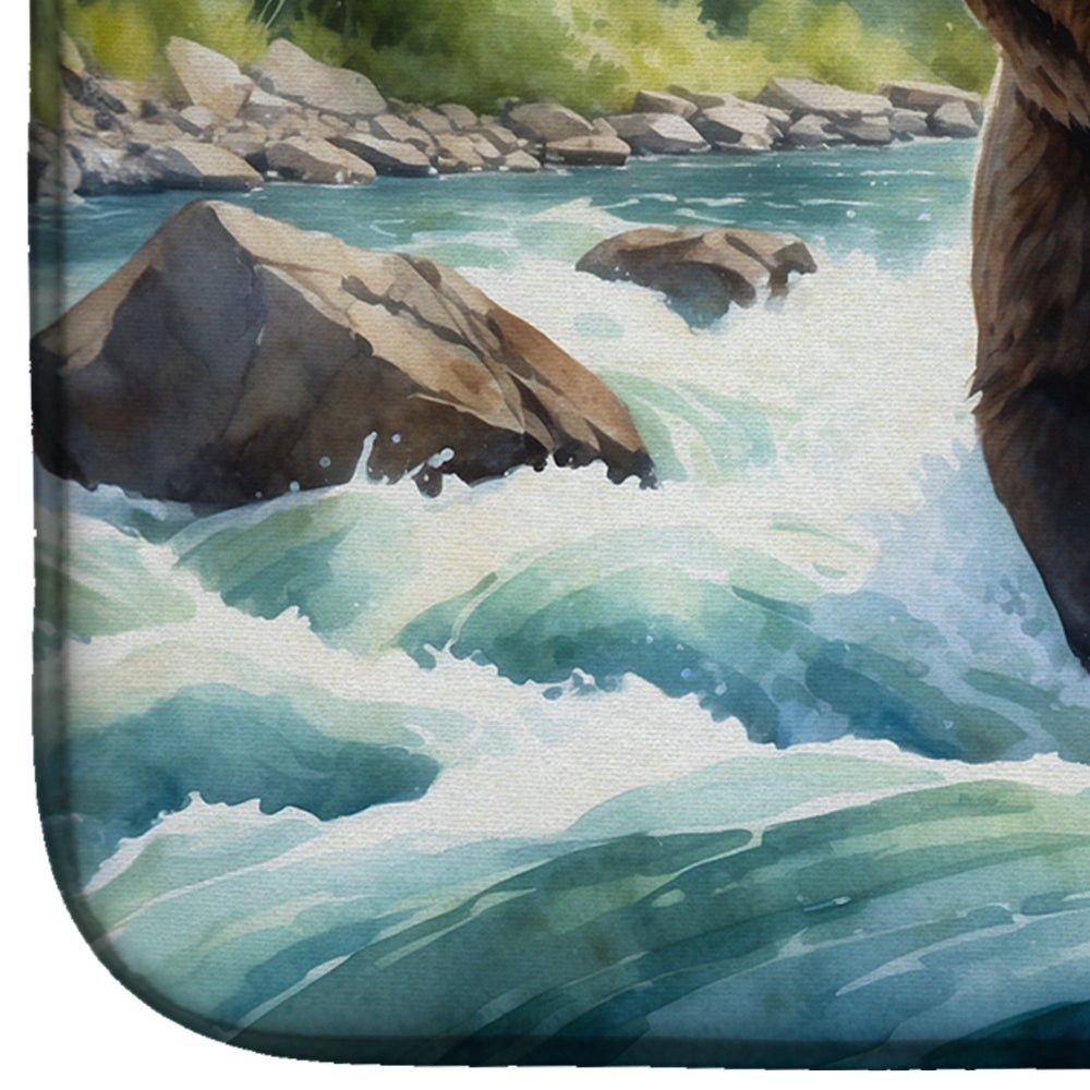 Alaskan Wilderness Grizzly Bear Dish Drying Mat Absorbent Dish Drying Mat Pad for Kitchen Counter Dish Drainer Mat for Countertop, 14 x 21", Multicolor