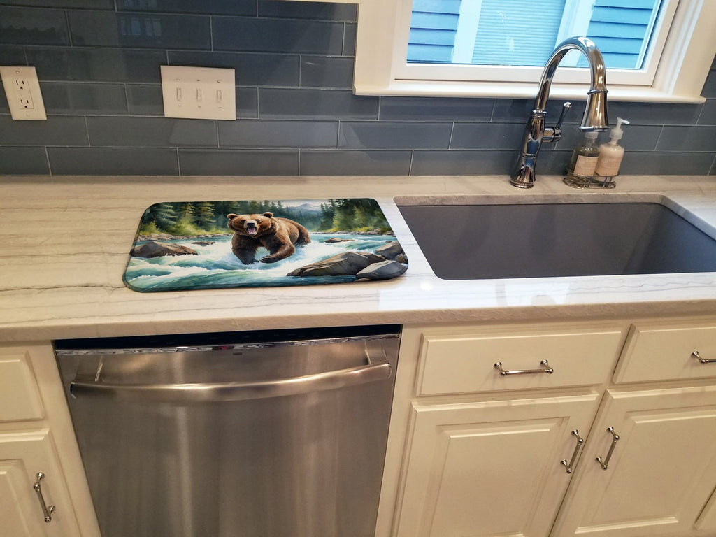 Alaskan Wilderness Grizzly Bear Dish Drying Mat Absorbent Dish Drying Mat Pad for Kitchen Counter Dish Drainer Mat for Countertop, 14 x 21", Multicolor