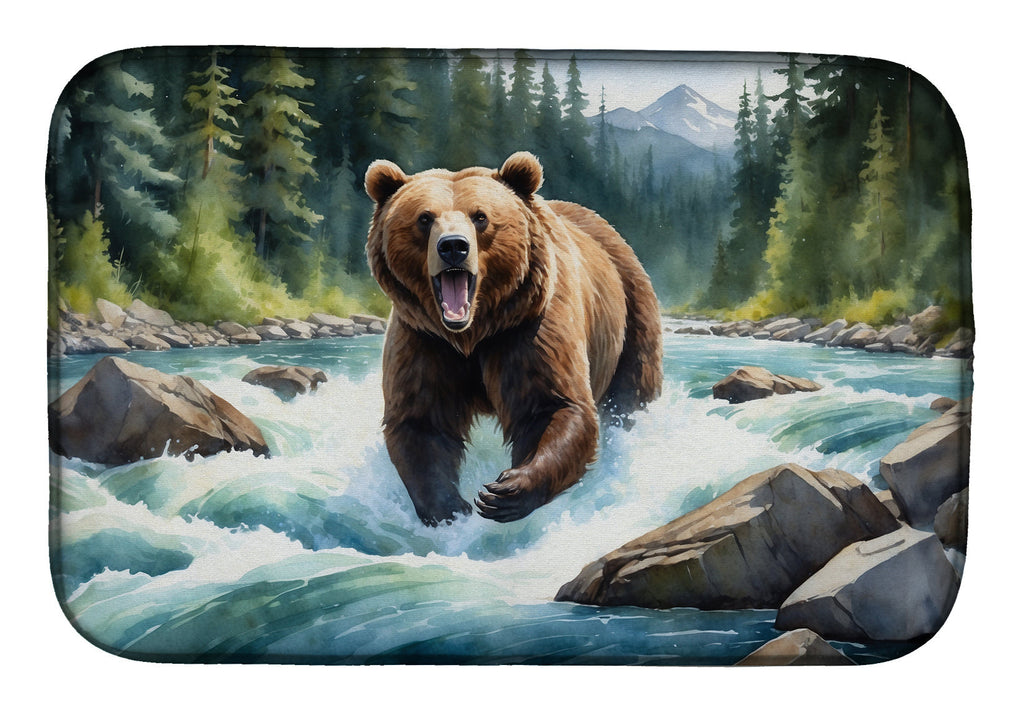 Alaskan Wilderness Grizzly Bear Dish Drying Mat Absorbent Dish Drying Mat Pad for Kitchen Counter Dish Drainer Mat for Countertop, 14 x 21", Multicolor