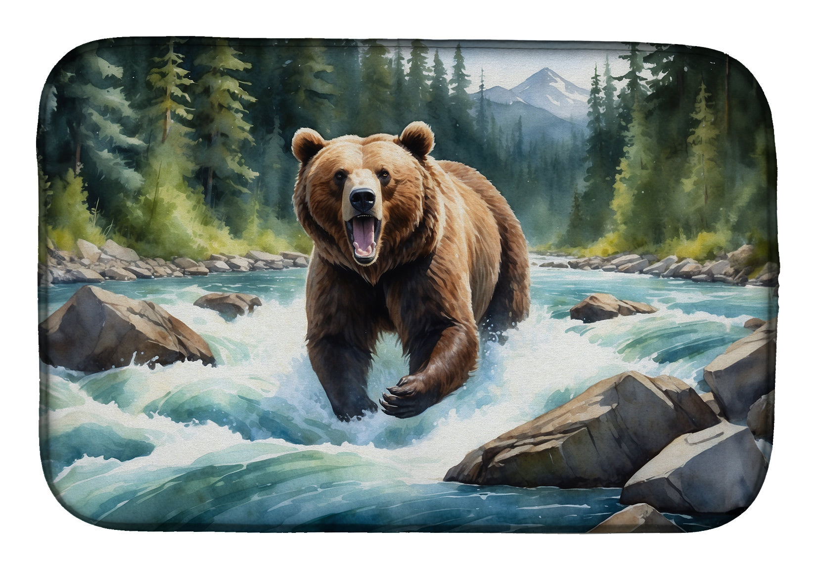 Alaskan Wilderness Grizzly Bear Dish Drying Mat Absorbent Dish Drying Mat Pad for Kitchen Counter Dish Drainer Mat for Countertop, 14 x 21", Multicolor