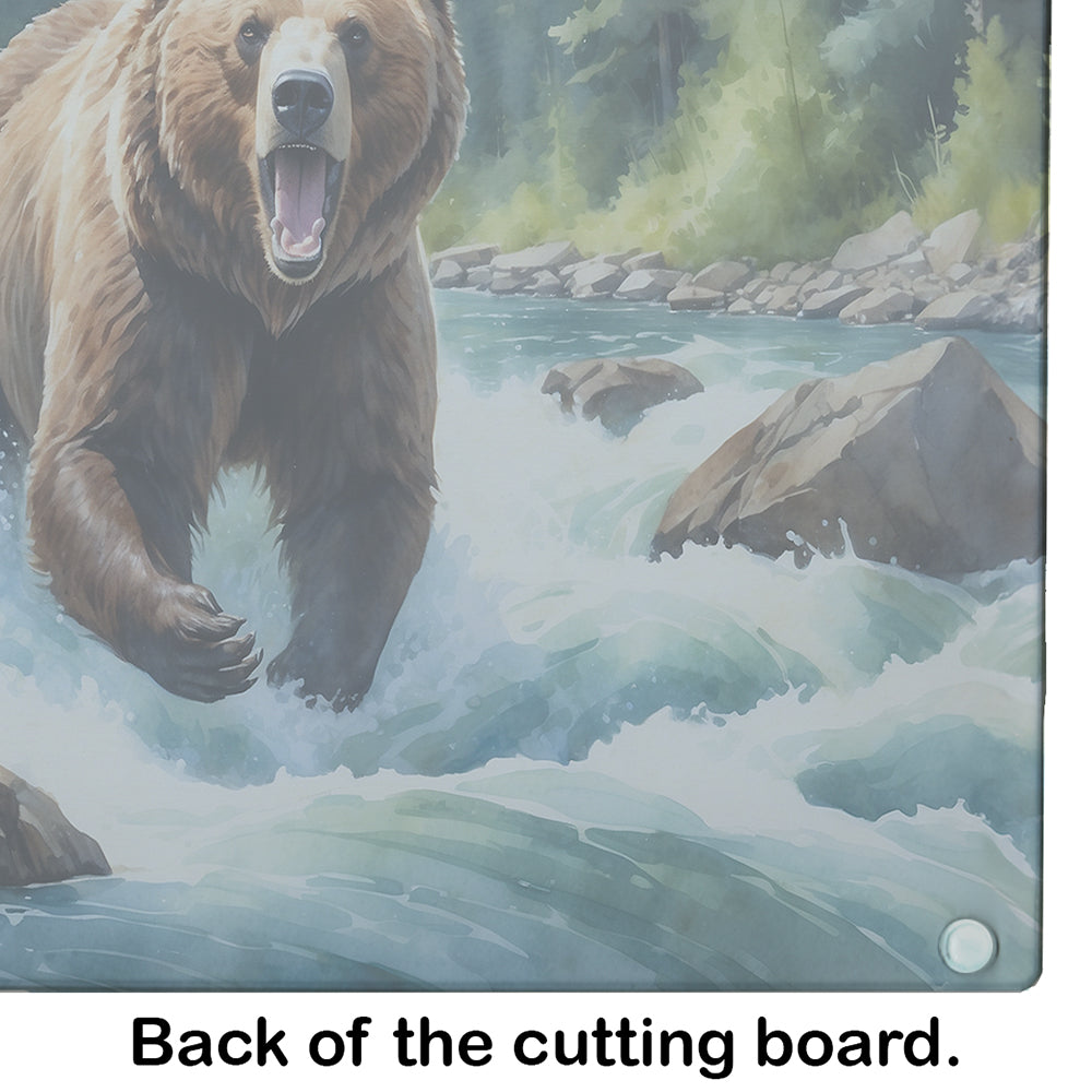 Alaskan Wilderness Grizzly Bear Cutting Board Tempered Glass Kitchen Cutting Surface, Heat Resistant Chopping, Non-Slip Feet, Food Prep & Serving