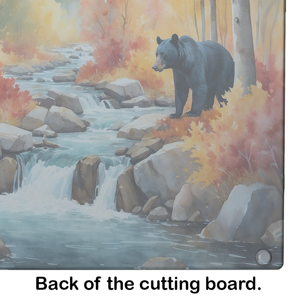 Bears Autumn in the Woods Cutting Board Tempered Glass Kitchen Cutting Surface, Heat Resistant Chopping, Non-Slip Feet, Food Prep & Serving