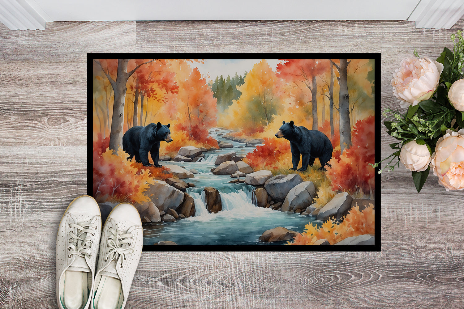 Bears Autumn in the Woods Doormat Indoor Outdoor 18H X 27W Front Door Mat Rugs for Entryway, Non Slip Washable