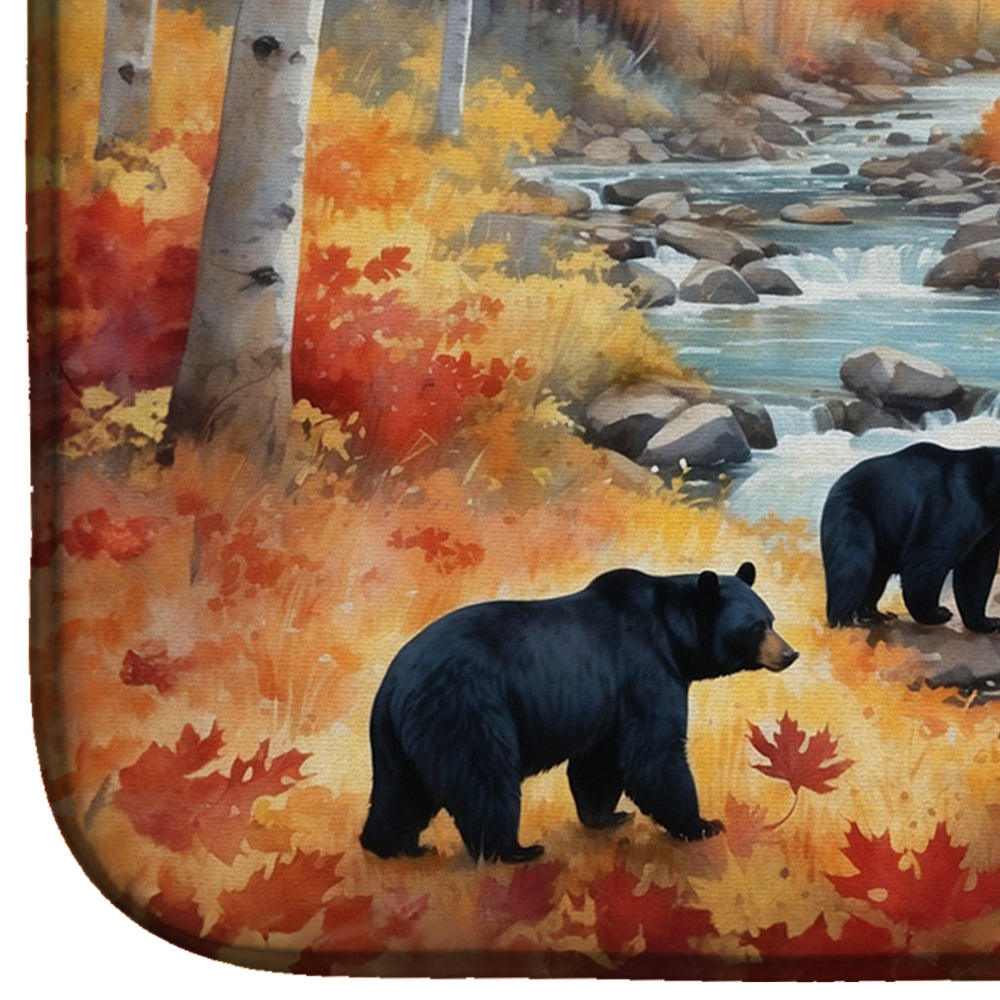 Bears Autumn in the Woods Dish Drying Mat Absorbent Dish Drying Mat Pad for Kitchen Counter Dish Drainer Mat for Countertop, 14 x 21", Multicolor