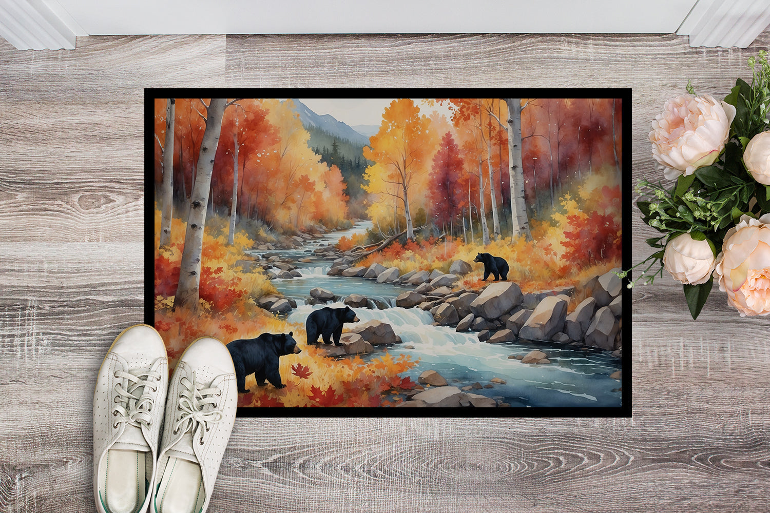 Bears Autumn in the Woods Doormat Indoor Outdoor 24H X 36W Front Door Mat Rugs for Entryway, Non Slip Washable Low Pile,
