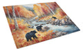 Bears Autumn in the Woods Cutting Board Tempered Glass Kitchen Cutting Surface, Heat Resistant Chopping, Non-Slip Feet, Food Prep & Serving