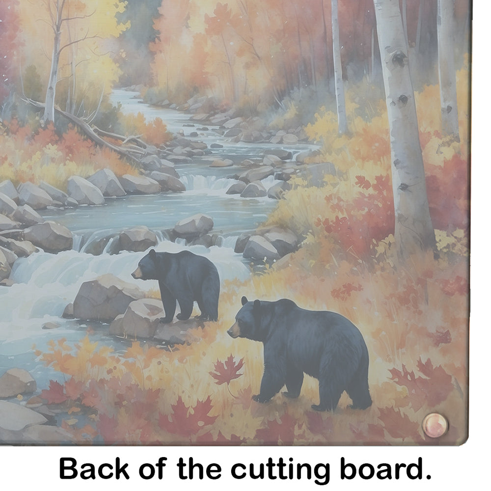 Bears Autumn in the Woods Cutting Board Tempered Glass Kitchen Cutting Surface, Heat Resistant Chopping, Non-Slip Feet, Food Prep & Serving