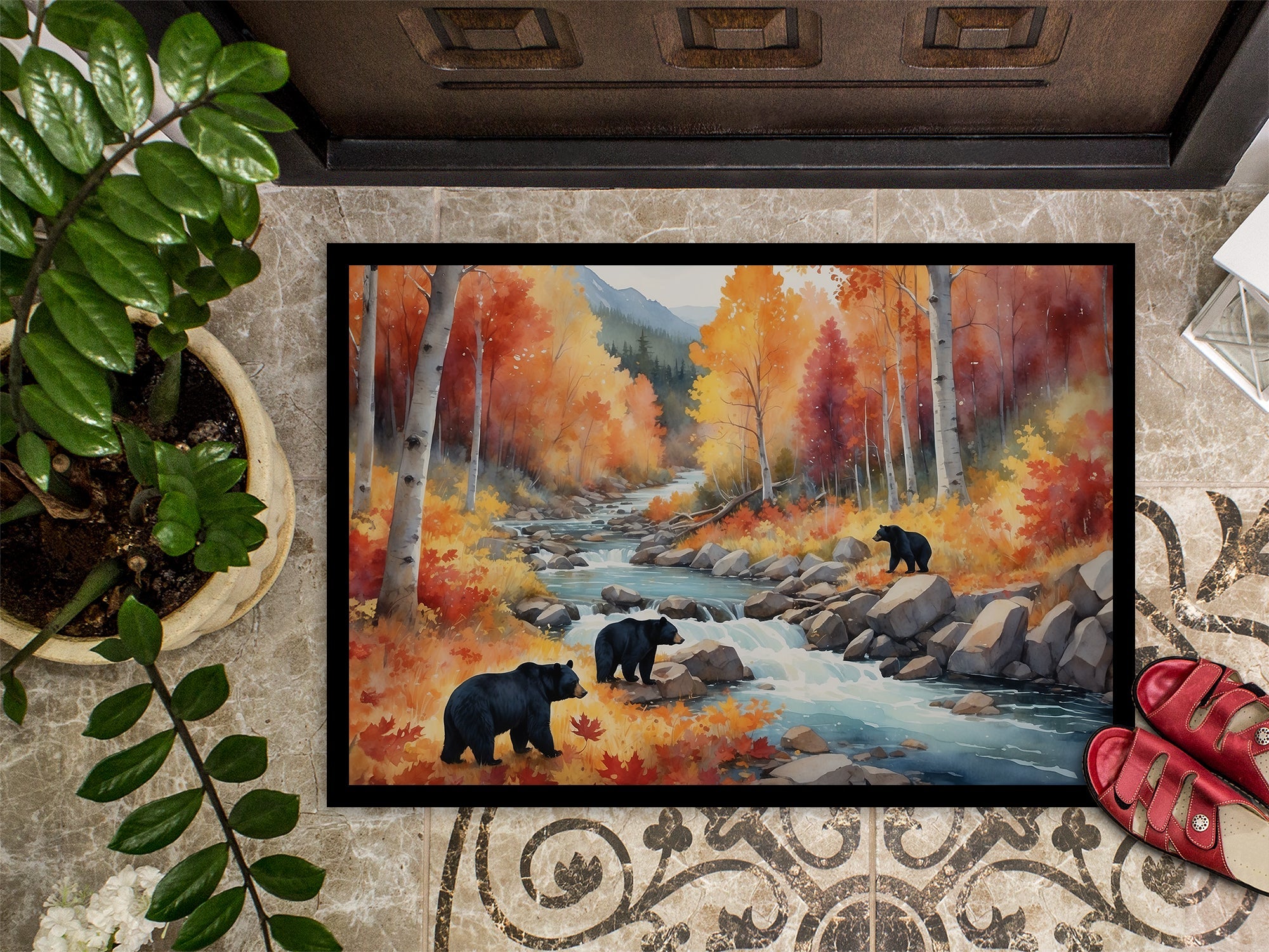 Bears Autumn in the Woods Doormat Indoor Outdoor 18H X 27W Front Door Mat Rugs for Entryway, Non Slip Washable