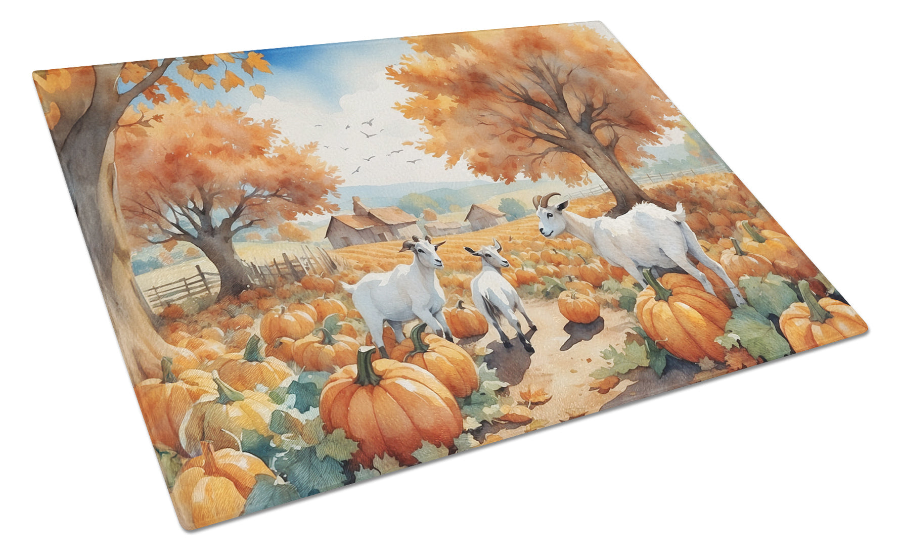 Autumn Goats Cutting Board Tempered Glass Kitchen Cutting Surface, Heat Resistant Chopping, Non-Slip Feet, Food Prep & Serving