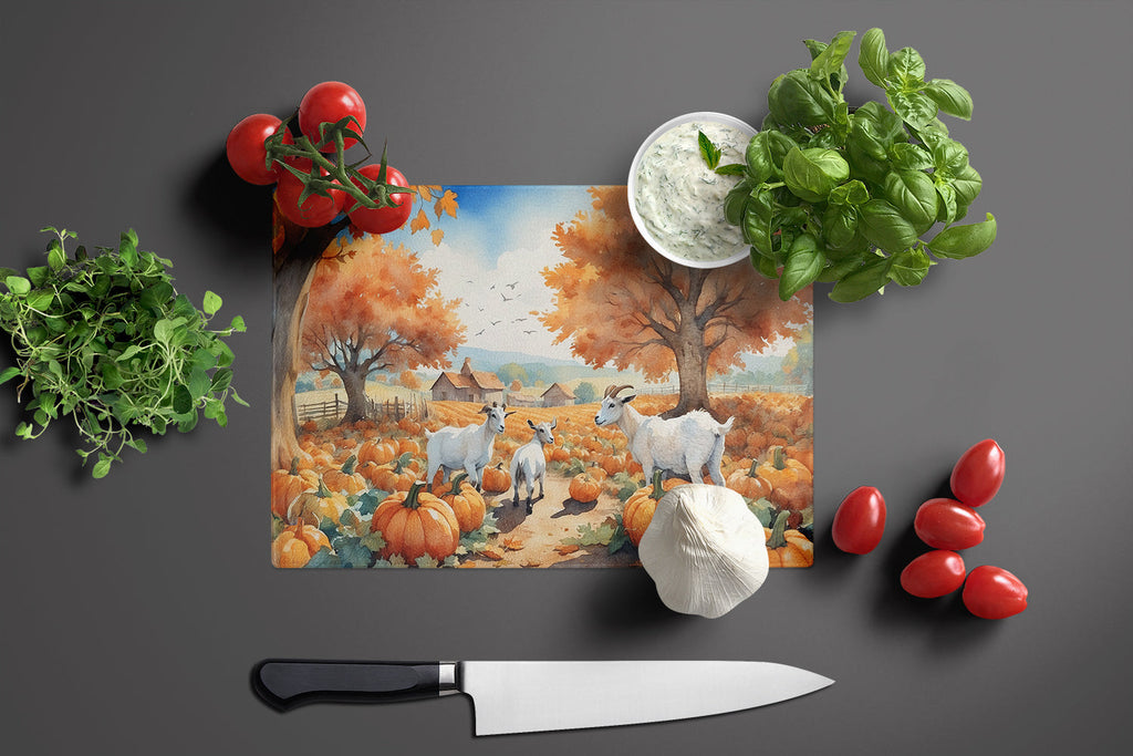 Autumn Goats Cutting Board Tempered Glass Kitchen Cutting Surface, Heat Resistant Chopping, Non-Slip Feet, Food Prep & Serving